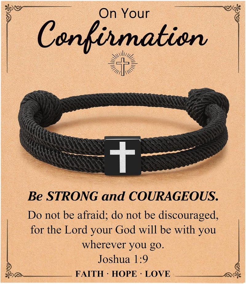 UNGENT THEM Cross Braided Rope Bracelet for Men Boys, Christmas Valentines Graduation Easter Christian Baptism Gifts Couples Son Daughter Brother Teens Girls - Image 1